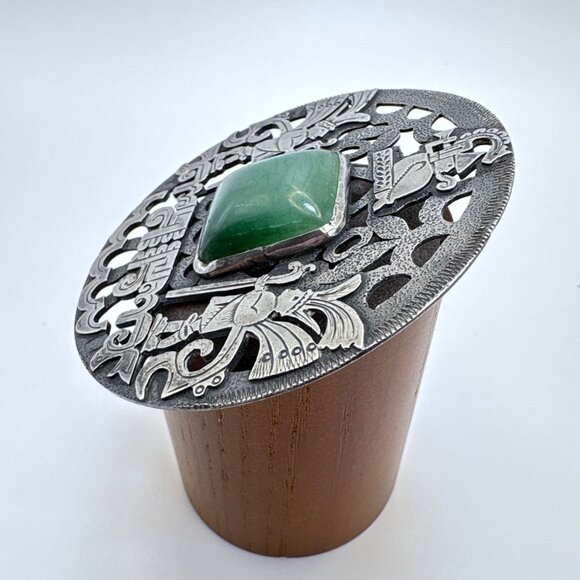 VTG Sterling Silver 925 Green Gemstone Native American Brooch Size 2.5" Length - Picture 2 of 9